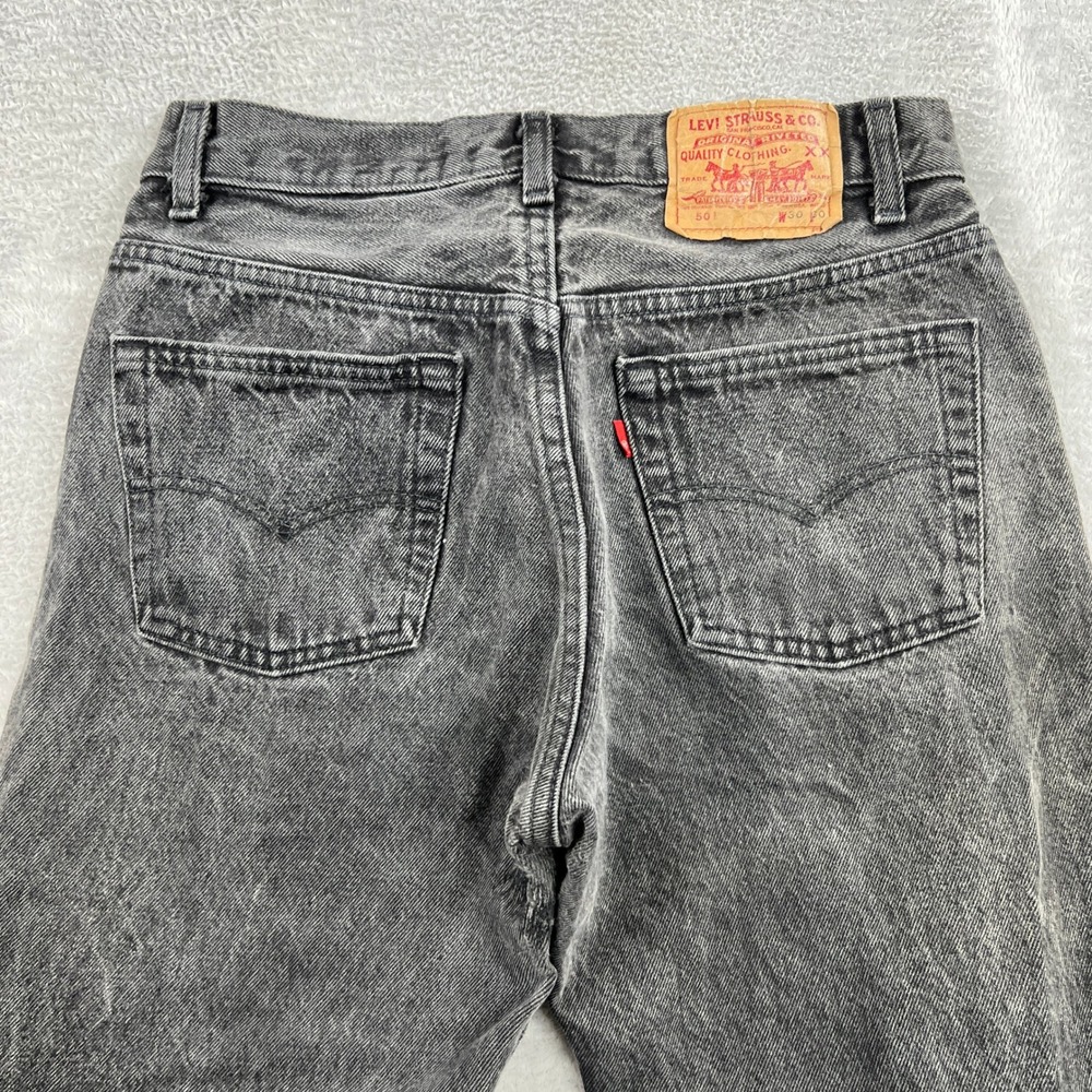 VTG Levi's 501 Jeans 30x30 Black Acid Wash Made USA Button Fly 90s Straight Leg - Picture 6 of 10